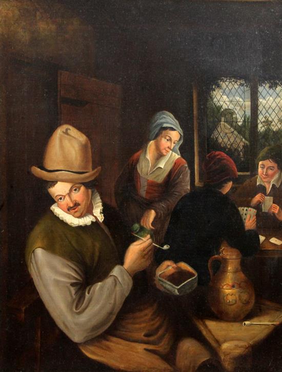 After Teniers, oil on canvas, Tavern interior, 75 x 60cm.